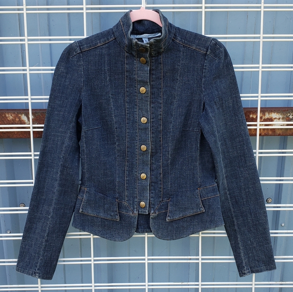 Diane Von Furstenberg High Collar Structured Denim Jacket